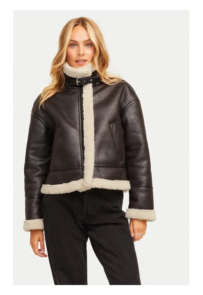 Geaca din imitatie de piele Yolanda 12259326 Maro Regular Fit, Piele ecologica