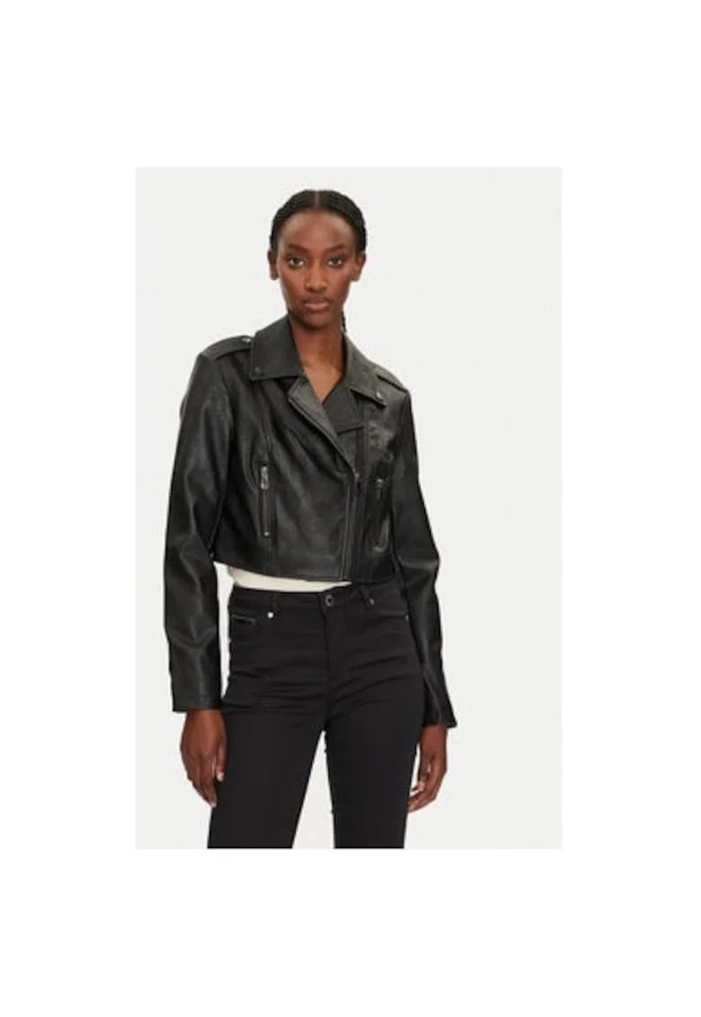 Geaca dama,  304479519, Piele ecologica, Negru, Negru