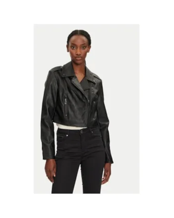 Geaca dama,  304479519, Piele ecologica, Negru, Negru