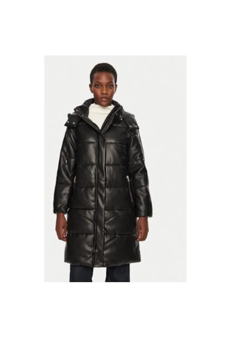 Geaca dama,  304485220, Piele ecologica, Negru, Negru