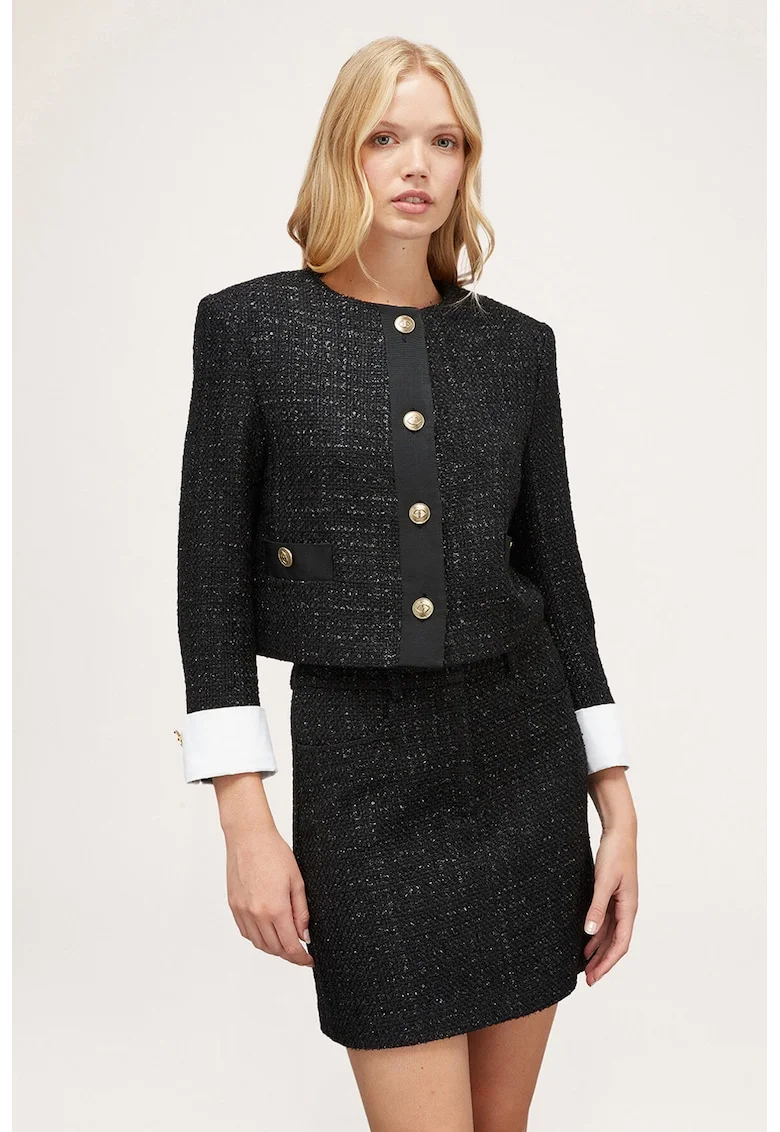Jacheta crop cu nasturi, Alb/Negru