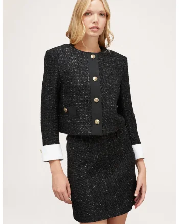 Jacheta crop cu nasturi, Alb/Negru