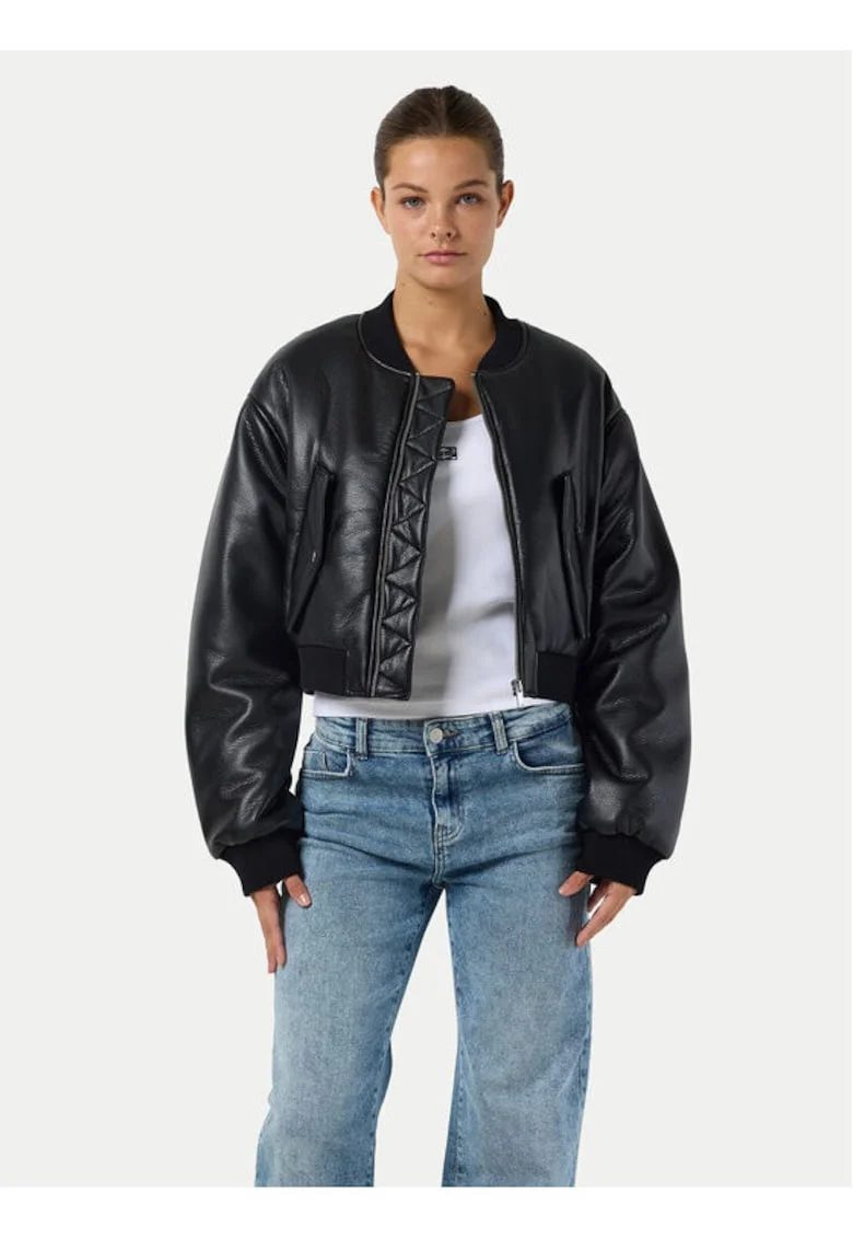 Geaca dama,  304689017, Piele ecologica, Negru, Negru