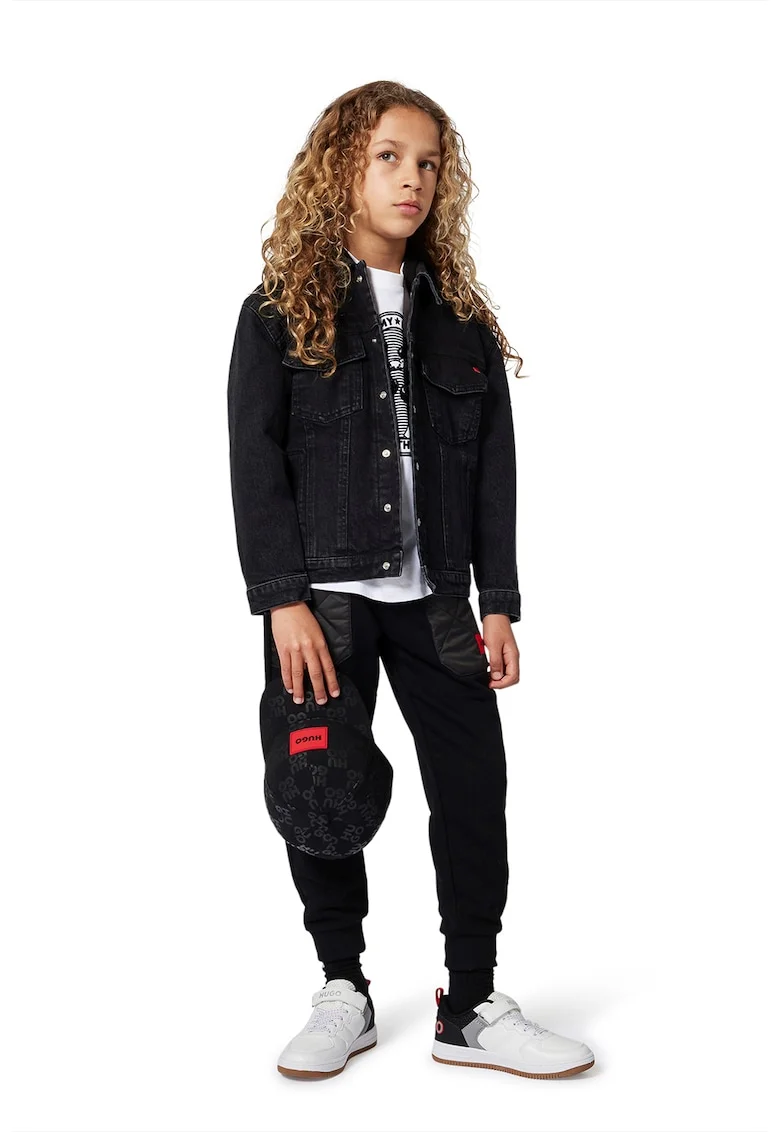 Pantaloni de trening cu talie medie si snur, Negru