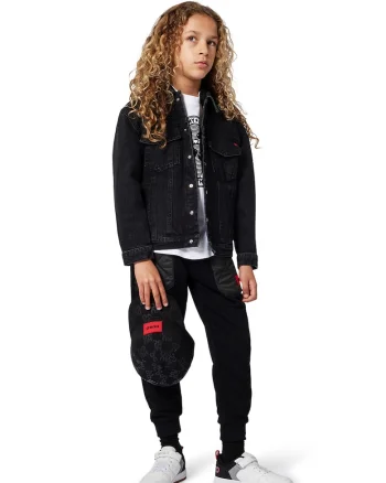 Pantaloni de trening cu talie medie si snur, Negru