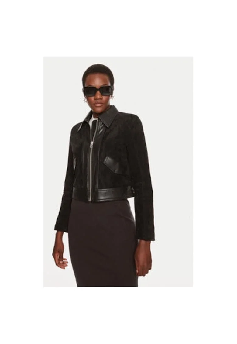Geaca dama,  304280221, Piele ecologica, Negru, Negru