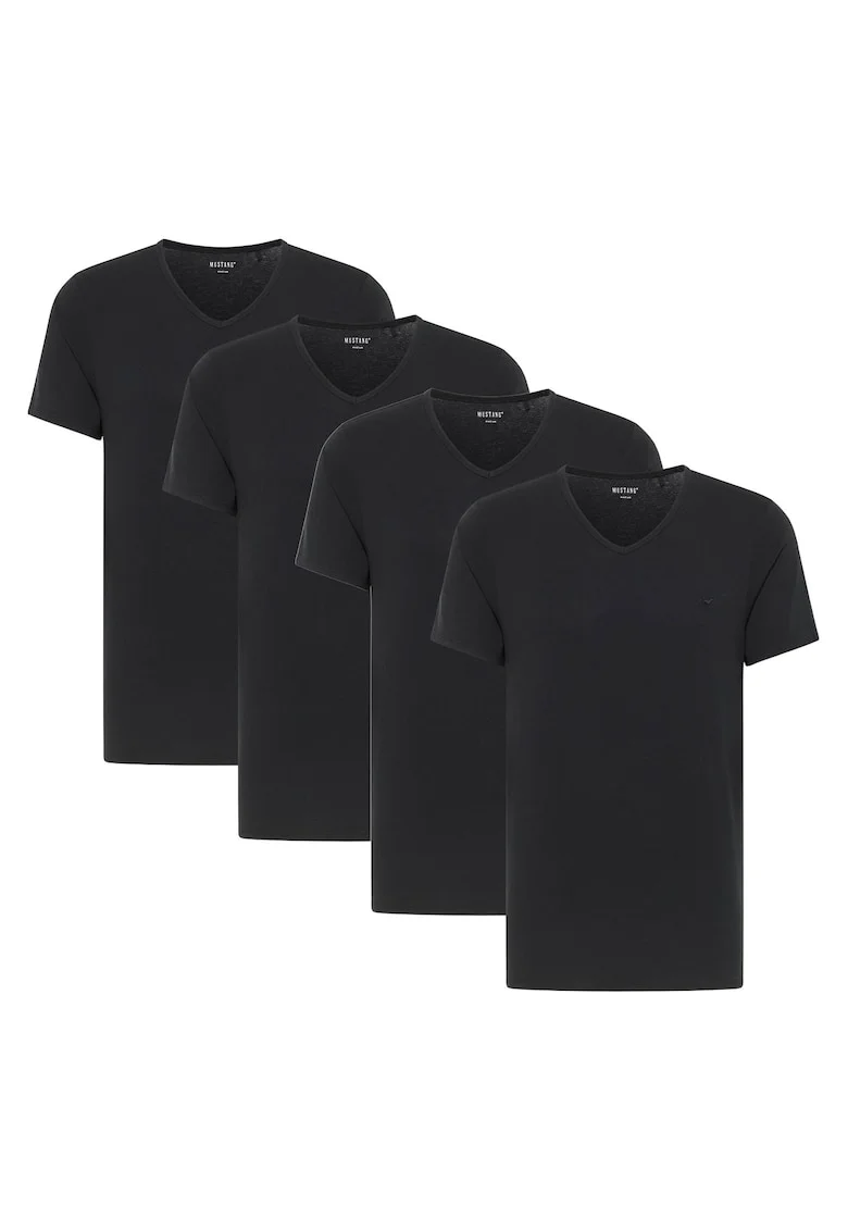 Set de tricouri din amestec de bumbac organic cu decolteu in V - 4 piese, Negru