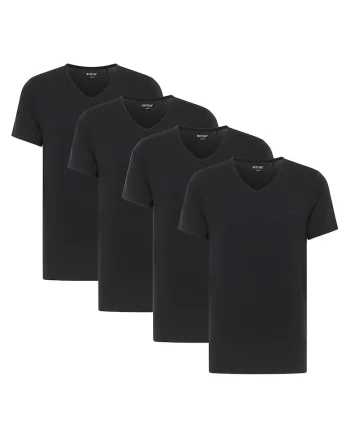 Set de tricouri din amestec de bumbac organic cu decolteu in V - 4 piese, Negru