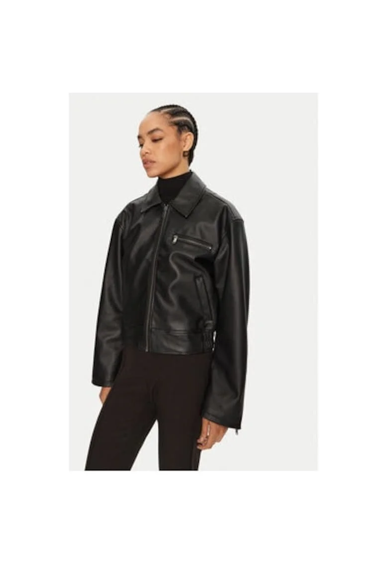 Geaca dama,  304386428, Piele ecologica, Negru, Negru
