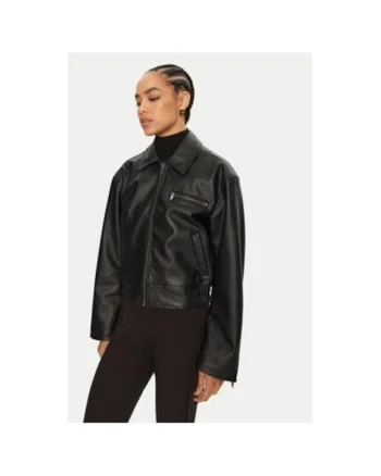 Geaca dama,  304386428, Piele ecologica, Negru, Negru