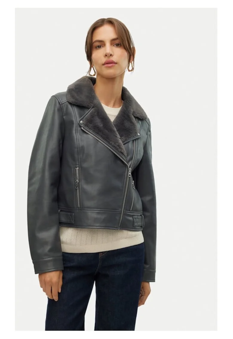 Geaca biker Hailey 10250405 Gri Regular Fit, Piele ecologica