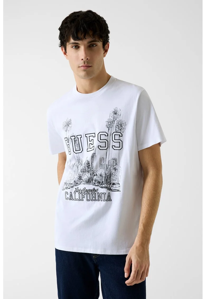 Tricou cu imprimeu logo, Alb/Negru