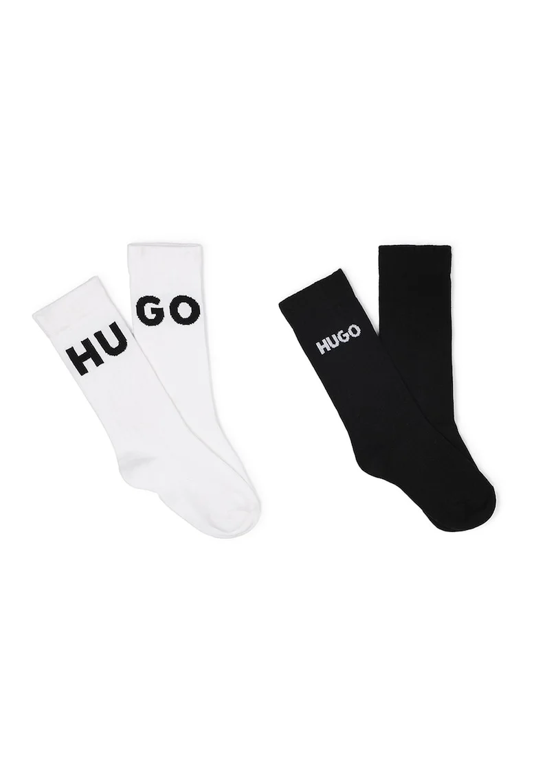 Set de sosete lungi cu logo - 2 perechi, Alb/Negru