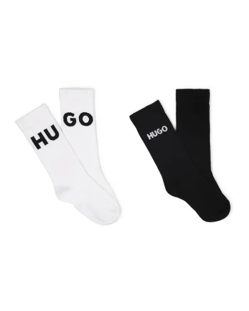 Set de sosete lungi cu logo - 2 perechi, Alb/Negru
