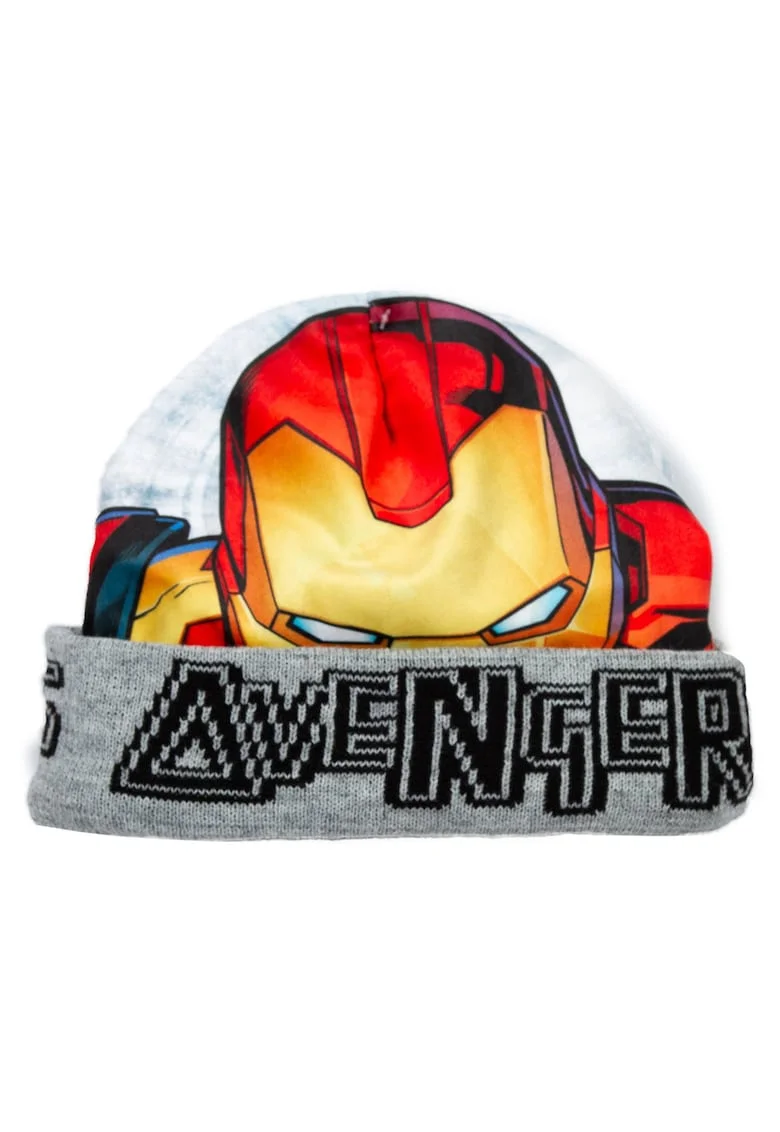 Caciula copii  gri, 54, reversibil Iron Man/Kapitan America, material poliester