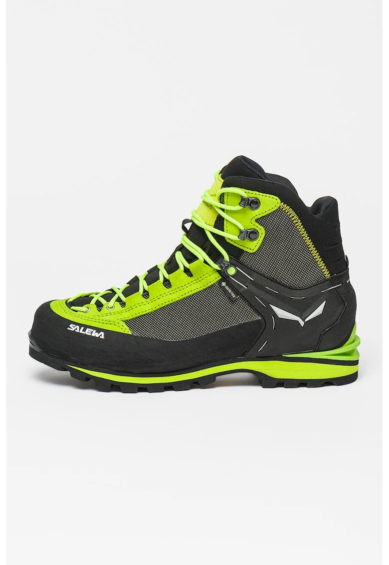 Pantofi mid-high cu garnituri din piele intoarsa pentru trekking Crow GTX, Negru/Verde lime