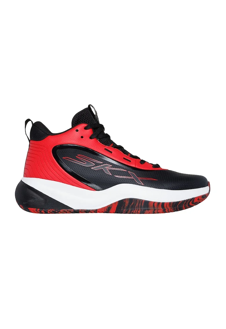 Pantofi mid-cut de piele ecologica, pentru baschet, Rosu/Negru