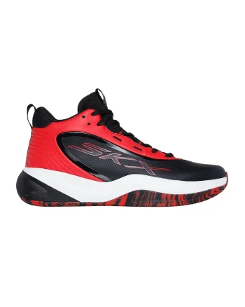 Pantofi mid-cut de piele ecologica, pentru baschet, Rosu/Negru