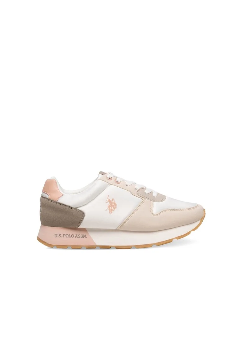 Pantofi sport dama, US POLO ASSN, 590559, Textil, Bej / Alb, Alb/Bej