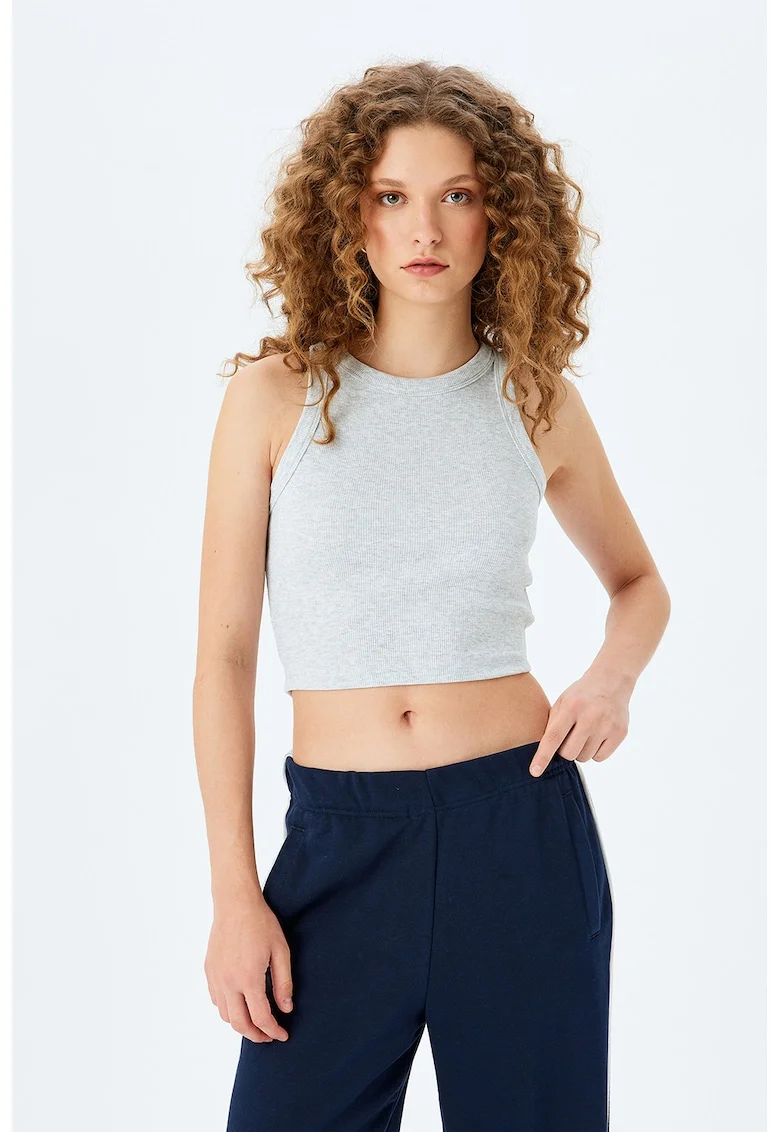 Top crop cu aspect striat, Gri deschis melange