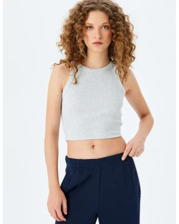 Top crop cu aspect striat, Gri deschis melange