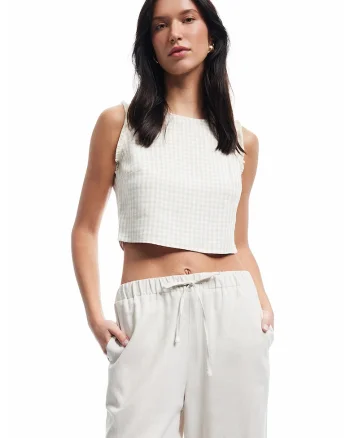 Top crop din amestec de in, Bej deschis