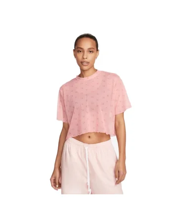 Tricou crop din plasa cu imprimeu logo Air, Roz