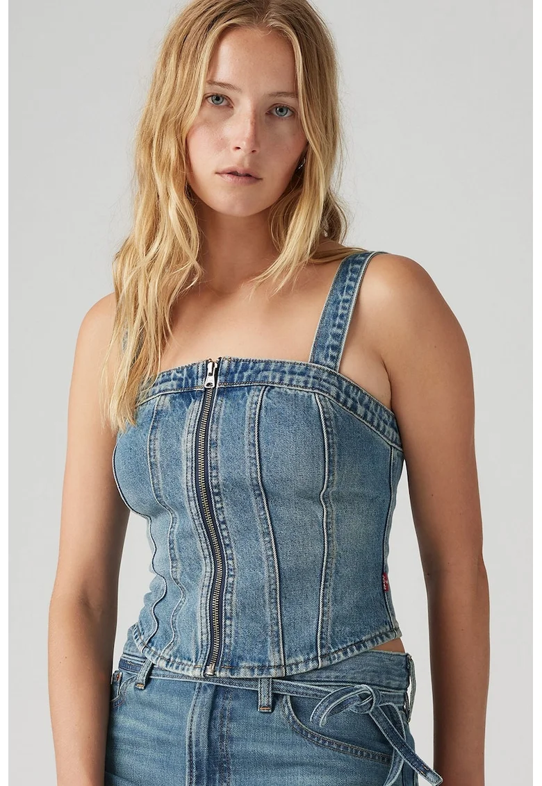 Top din denim cu fermoar, Albastru melange