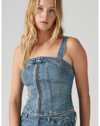 Top din denim cu fermoar, Albastru melange