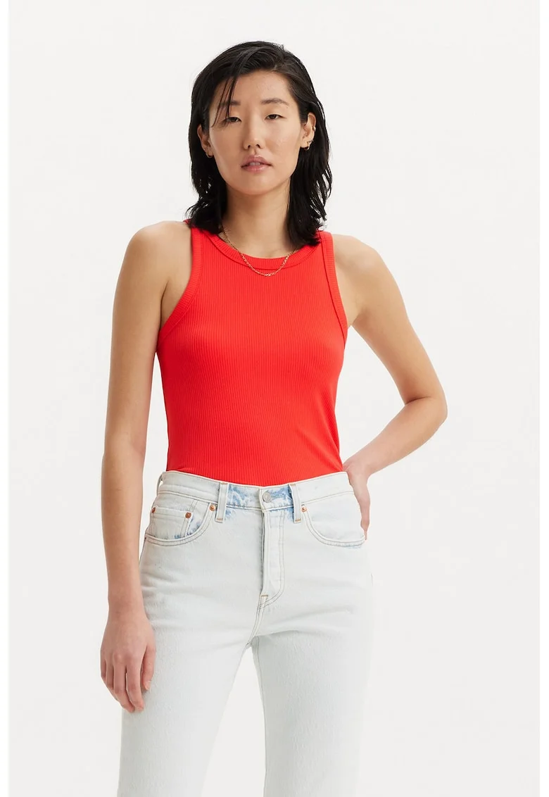 Top slim fit striat din amestec de modal, Rosu