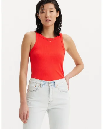 Top slim fit striat din amestec de modal, Rosu