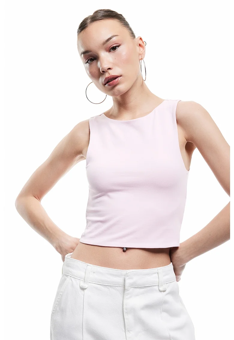 Top crop din amestec de bumbac, Roz pastel