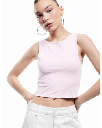Top crop din amestec de bumbac, Roz pastel