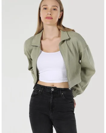 Jacheta crop texturata, Verde deschis