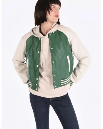 Jacheta bomber cu maneci raglan, Verde/Alb fildes