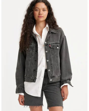 Jacheta relaxed fit din denim 90's Trucker, Negru stins