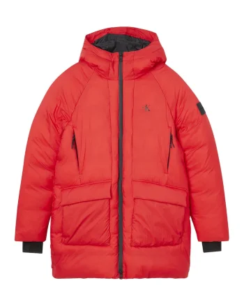 Geaca parka cu vatelina, gluga si detaliu logo, Rosu
