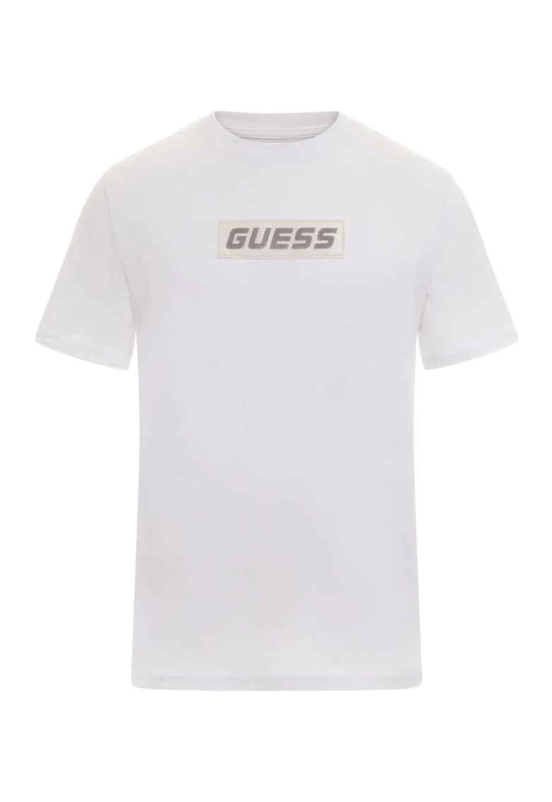 Tricou de bumbac cu logo pentru fitness, Alb