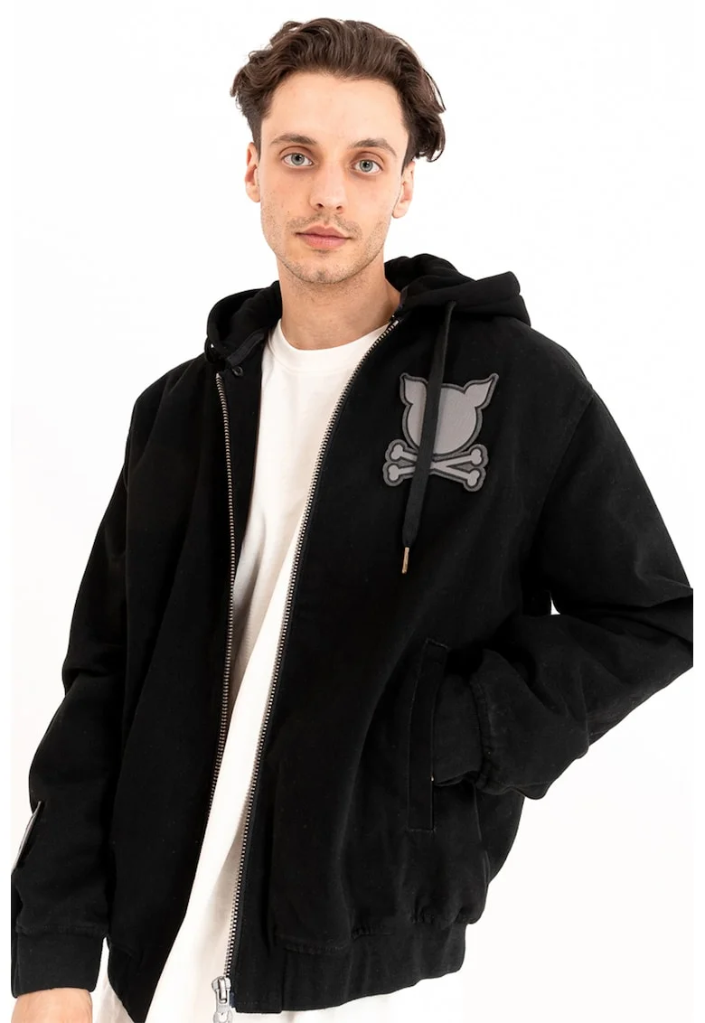 Jacheta bomber unisex cu gluga detasabila, Negru