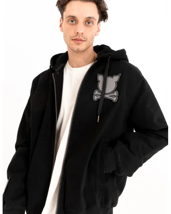 Jacheta bomber unisex cu gluga detasabila, Negru