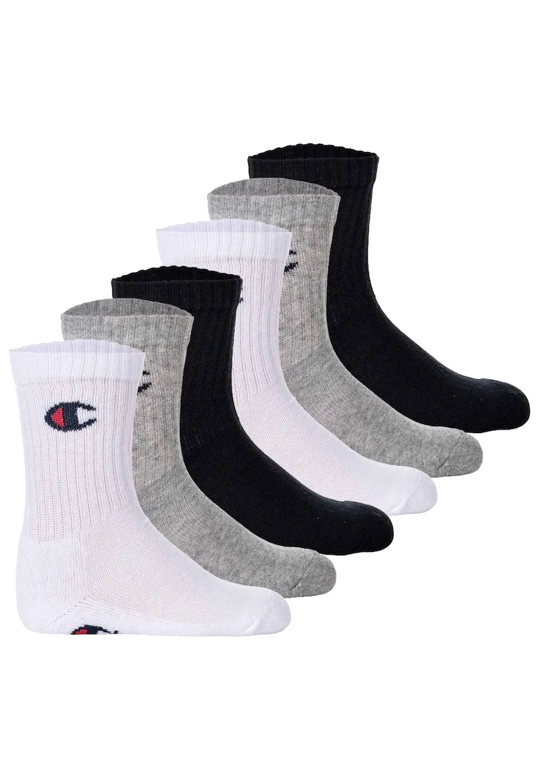 Set de sosete lungi cu logo - 6 perechi, Alb/Negru/Gri
