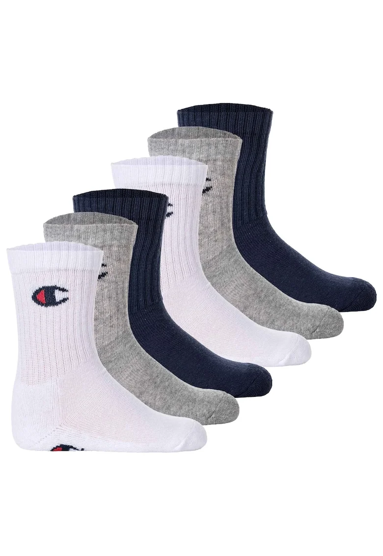 Set de sosete lungi cu logo - 6 perechi, Alb/Gri/Albastru