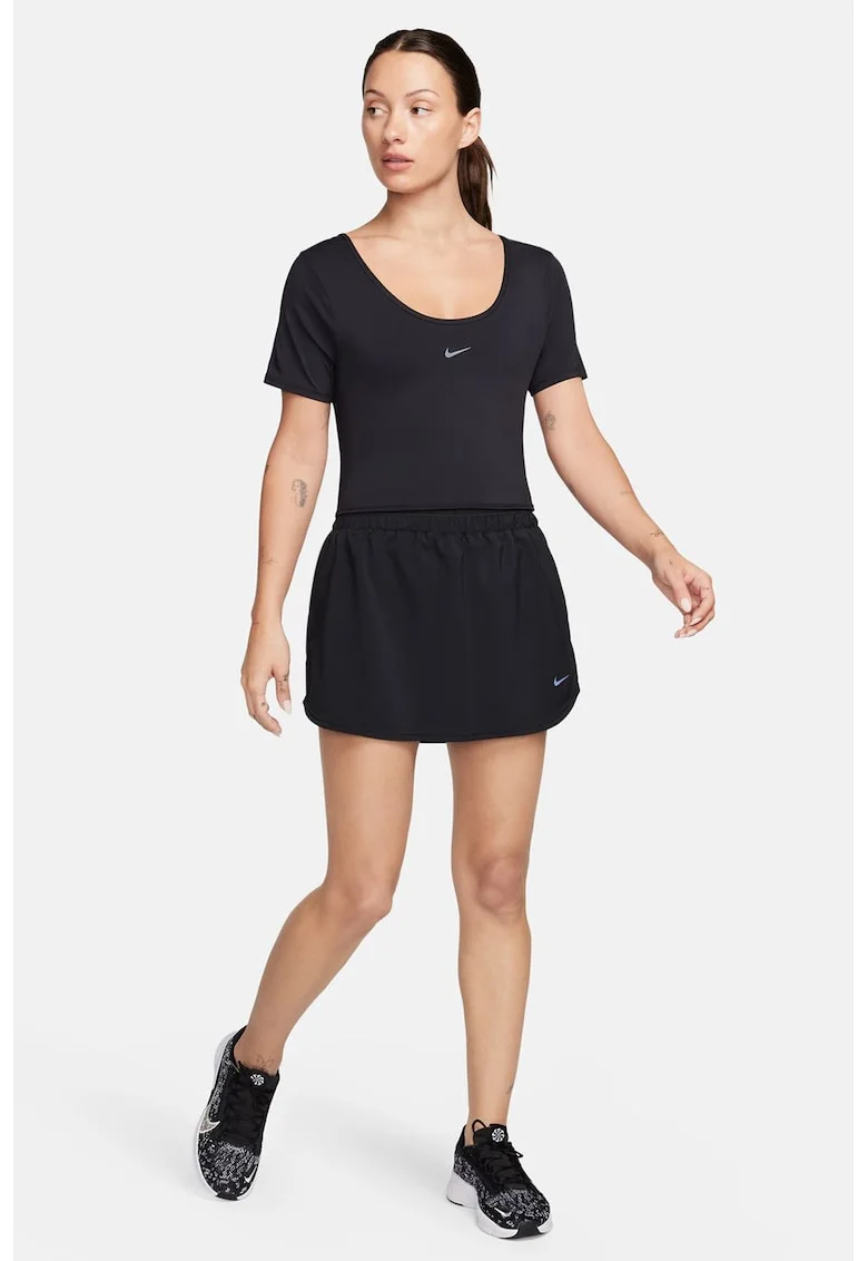 Tricou crop cu tehnologie Dri-FIT si decupaj pe spate pentru fitness Classic, Negru