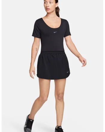 Tricou crop cu tehnologie Dri-FIT si decupaj pe spate pentru fitness Classic, Negru