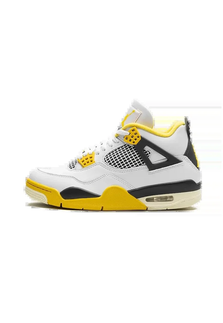 Adidasi  Air Jordan 4 Vivid Sulfur, alb cu galben si negru,