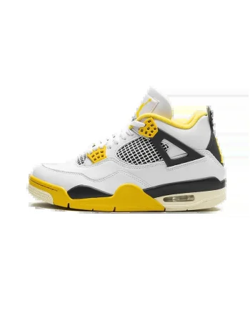 Adidasi  Air Jordan 4 Vivid Sulfur, alb cu galben si negru,