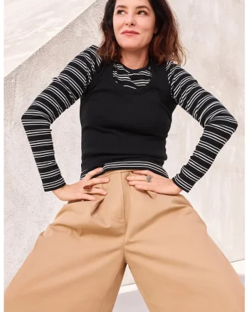 Top slim fit striat, Negru