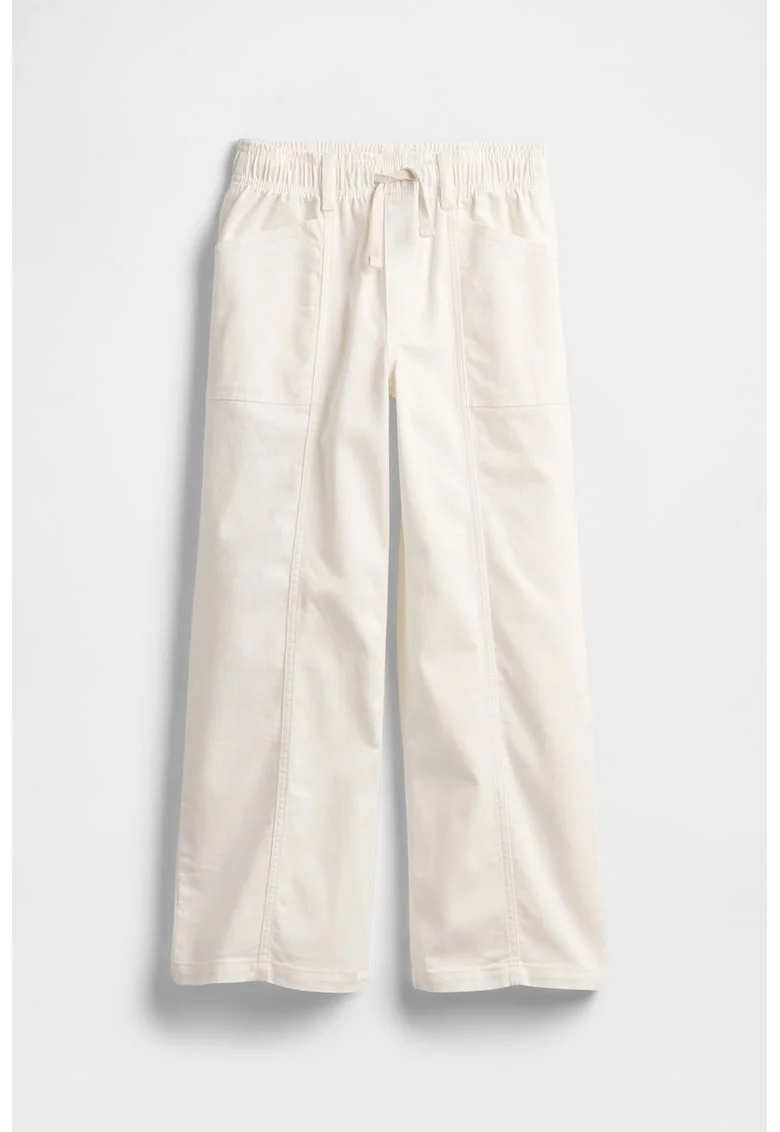 Pantaloni din amestec de bumbac cu croiala ampla si snururi de ajustare, Alb murdar