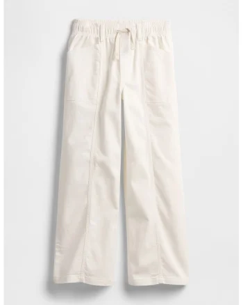 Pantaloni din amestec de bumbac cu croiala ampla si snururi de ajustare, Alb murdar