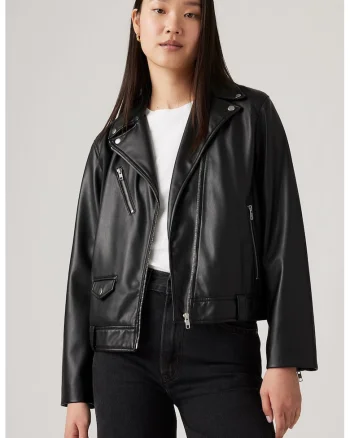 Jacheta biker de piele ecologica, Negru